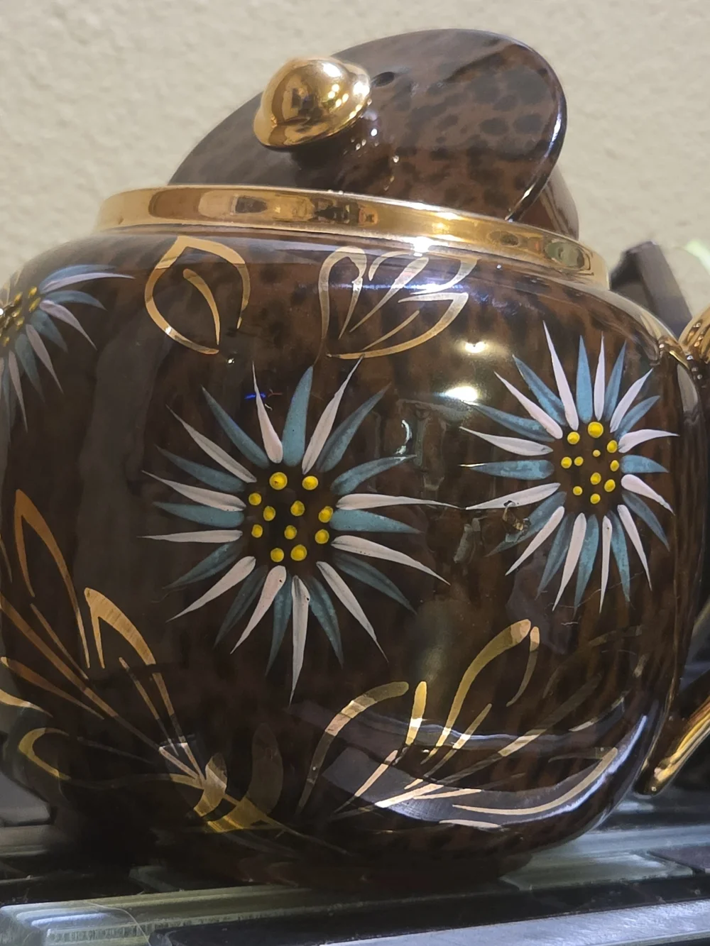 Vintage Sadler England Teapot Brown Gold Floral S498